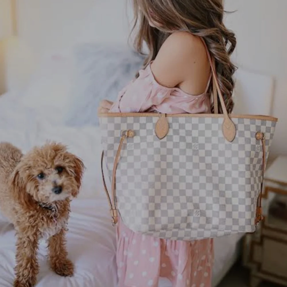 💕BEAUTIFUL Louis Vuitton Tote Bag Neverfull MM Damier AZUR "Rose Ballerine - Picture 3 of 16
